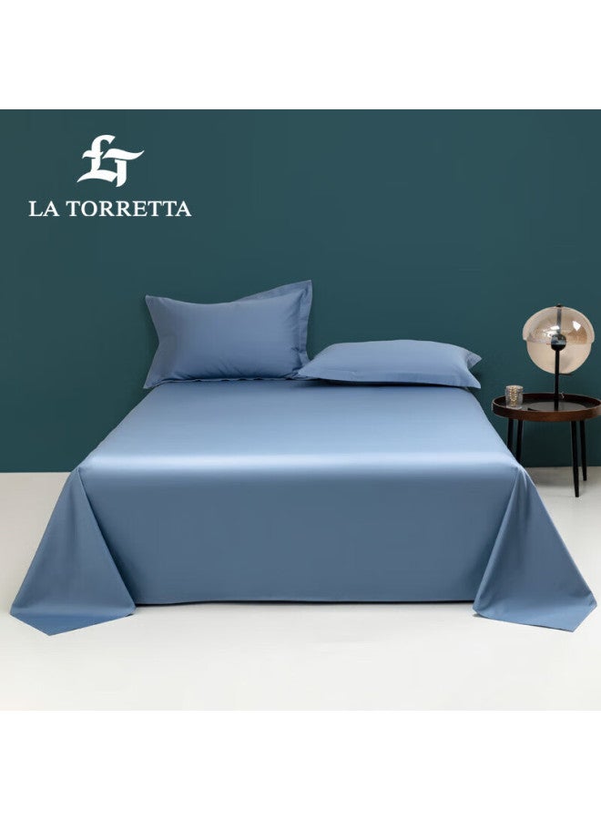 La Torretta Single Bed Sheet, Class A, 100-count Long-staple Cotton, Solid Color Bed Cover, Whale Blue, 245*250cm - Image 1