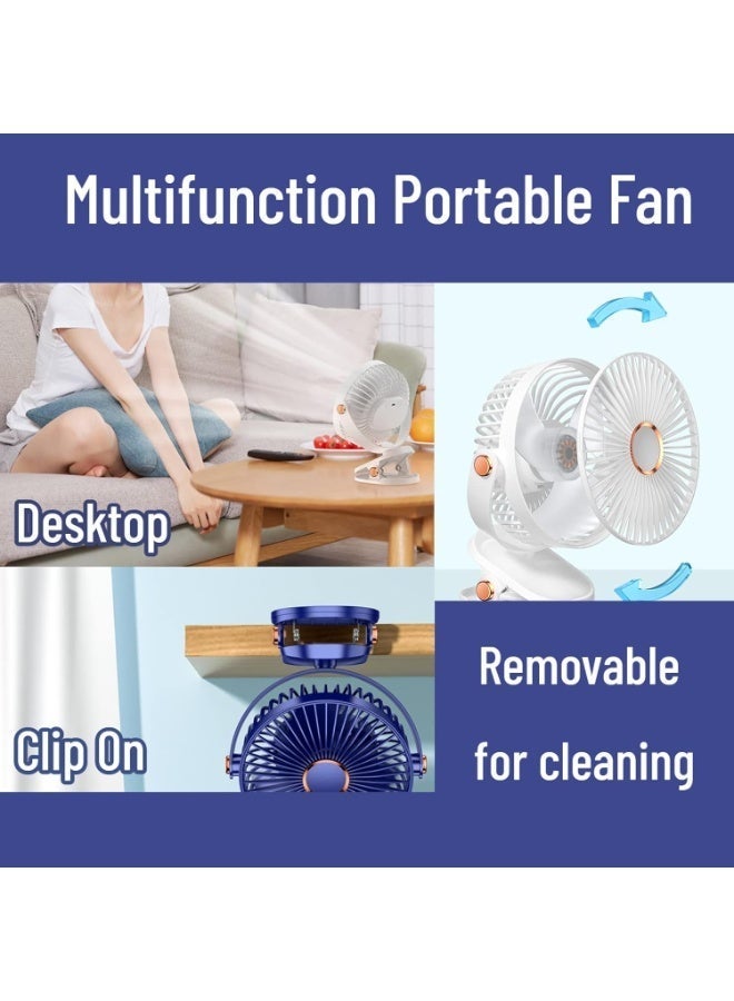 Portable USB Clip Fan with LED Lights, 5-Speed Rechargeable Mini Desk & Personal Fan, Quiet Strong Wind, Home Office Car Outdoor Travel (White) - Image 5