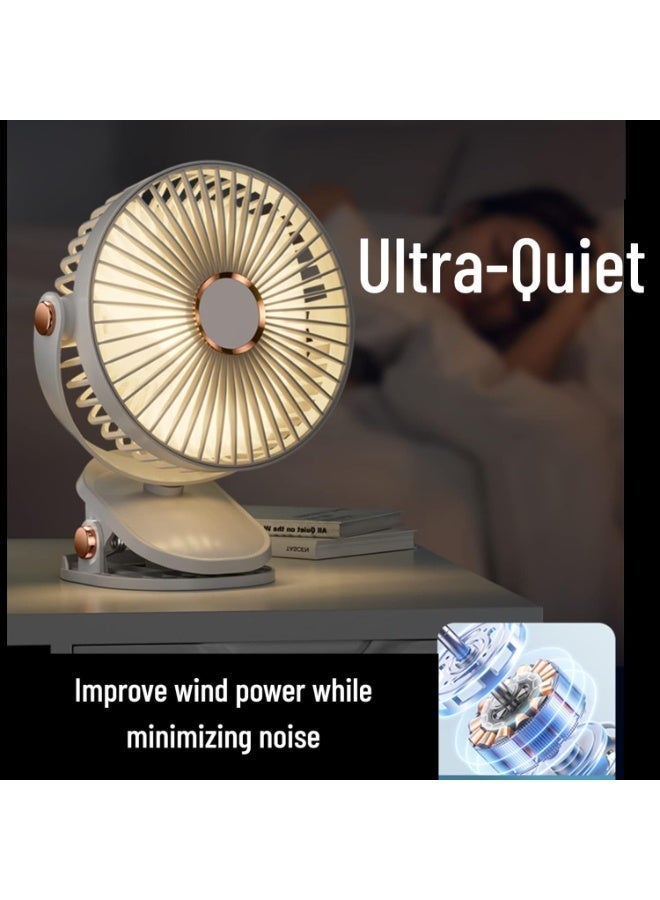 Portable USB Clip Fan with LED Lights, 5-Speed Rechargeable Mini Desk & Personal Fan, Quiet Strong Wind, Home Office Car Outdoor Travel (White) - Image 3