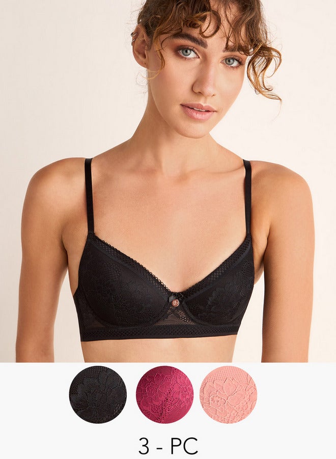Splash FAV Set of 3 - Lace Textured Demi Bra with Bow Detail - Image 1