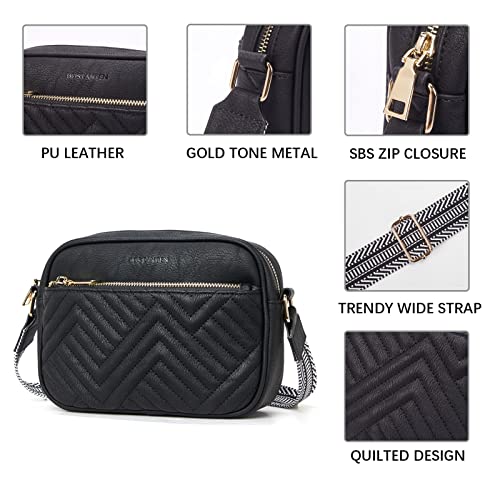 BOSTANTEN Quilted Crossbody Bags for Women Vegan Leather Purses Small Shoulder Handbags with Wide Strap Black - Image 5