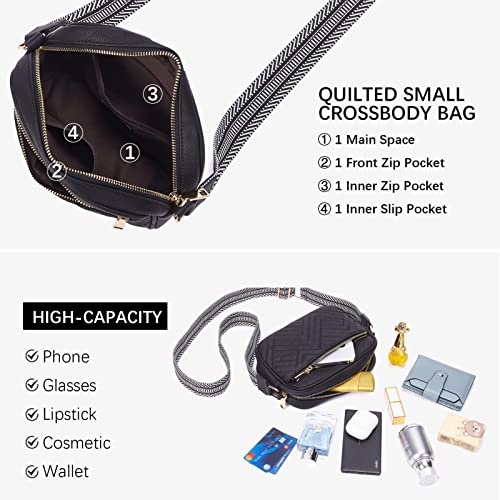BOSTANTEN Quilted Crossbody Bags for Women Vegan Leather Purses Small Shoulder Handbags with Wide Strap Black - Image 4