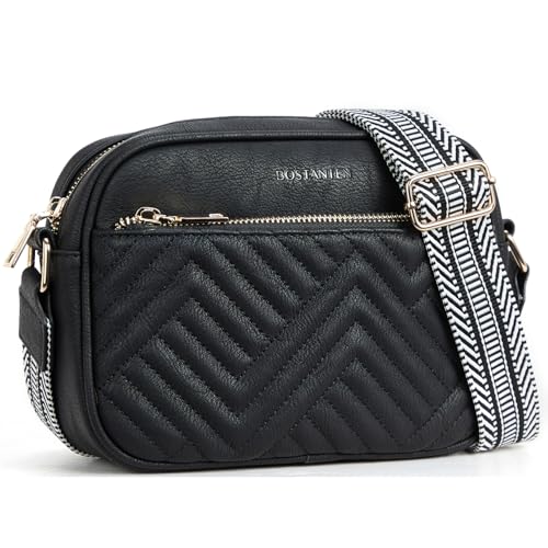 BOSTANTEN Quilted Crossbody Bags for Women Vegan Leather Purses Small Shoulder Handbags with Wide Strap Black - Image 1