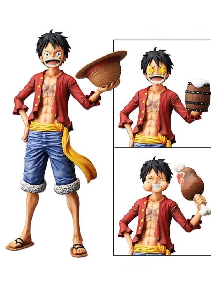 HALAMODO - One Piece Group Vertical Luffy Smiley Chicken Leg Meat Star Eyes Three Forms Can Replace The Face Hand Model Doll Decoration - Image 1