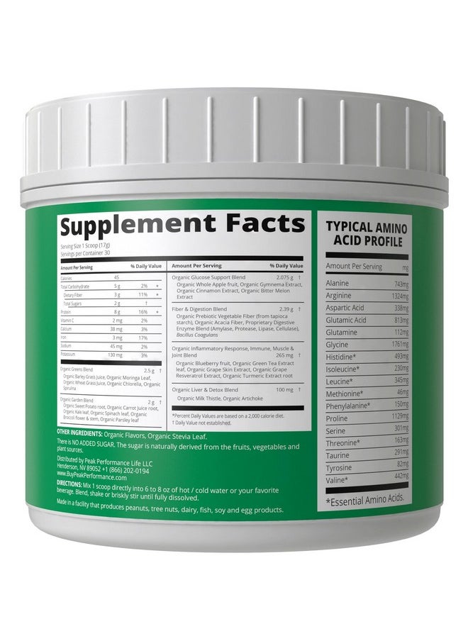 Peak Performance - Greens Superfood + Grass Fed Collagen Peptides Powder - Ultimate Blend of Best Tasting Green Superfood with Pure Pasture Raised Hydrolyzed Protein Powder for Skin Hair + Joint Health - Image 1