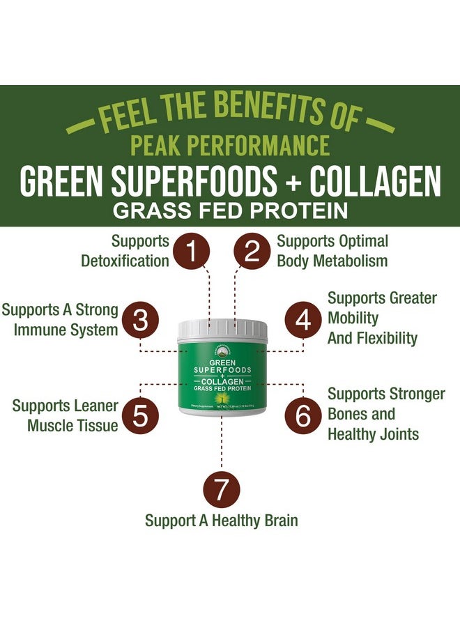 Peak Performance - Greens Superfood + Grass Fed Collagen Peptides Powder - Ultimate Blend of Best Tasting Green Superfood with Pure Pasture Raised Hydrolyzed Protein Powder for Skin Hair + Joint Health - Image 1