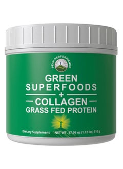 Greens Superfood + Grass Fed Collagen Peptides Powder - Ultimate Blend of Best Tasting Green Superfood with Pure Pasture Raised Hydrolyzed Protein Powder for Skin Hair + Joint Health