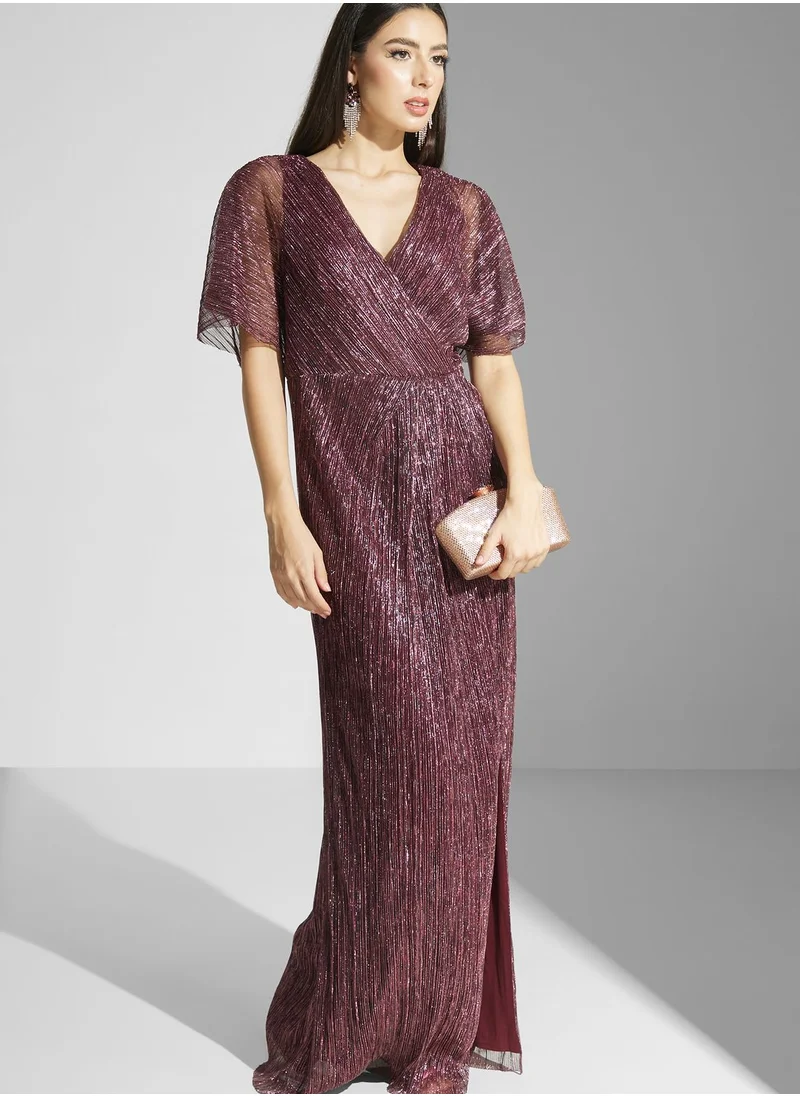 Adrianna Papell Surplice Neck Flared Sleeve Dress
