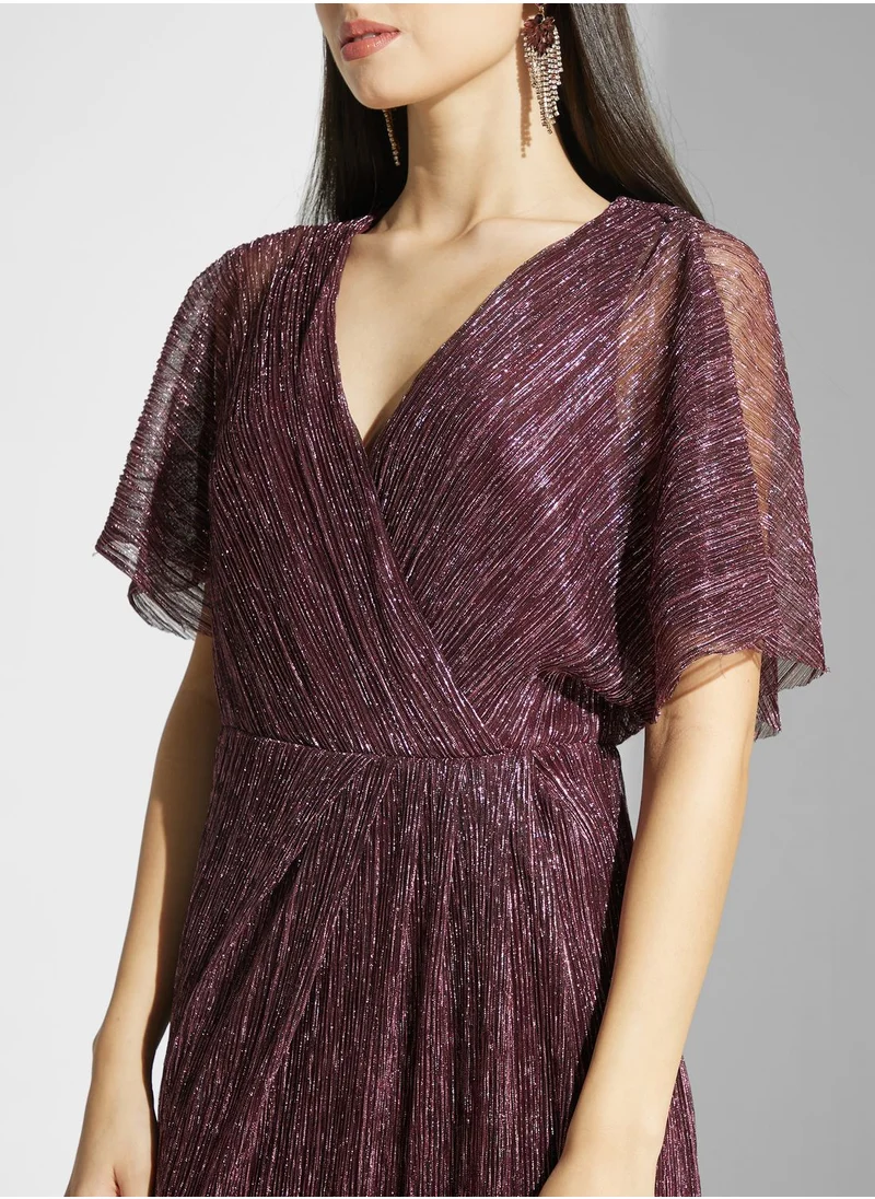 Adrianna Papell Surplice Neck Flared Sleeve Dress