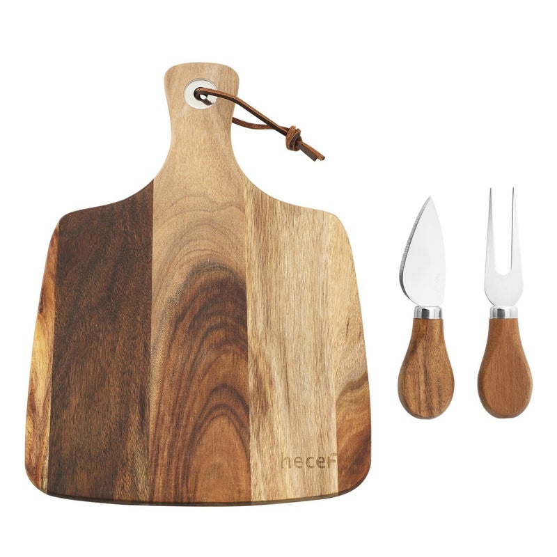 hecef Cheese Board set 3a Acacia Wood Cheese Plate  a Cheese Knife  a Cheese Fork Perfect Cheese Platter Slate Board Cheese Serving Board Cheese board with 2 knives