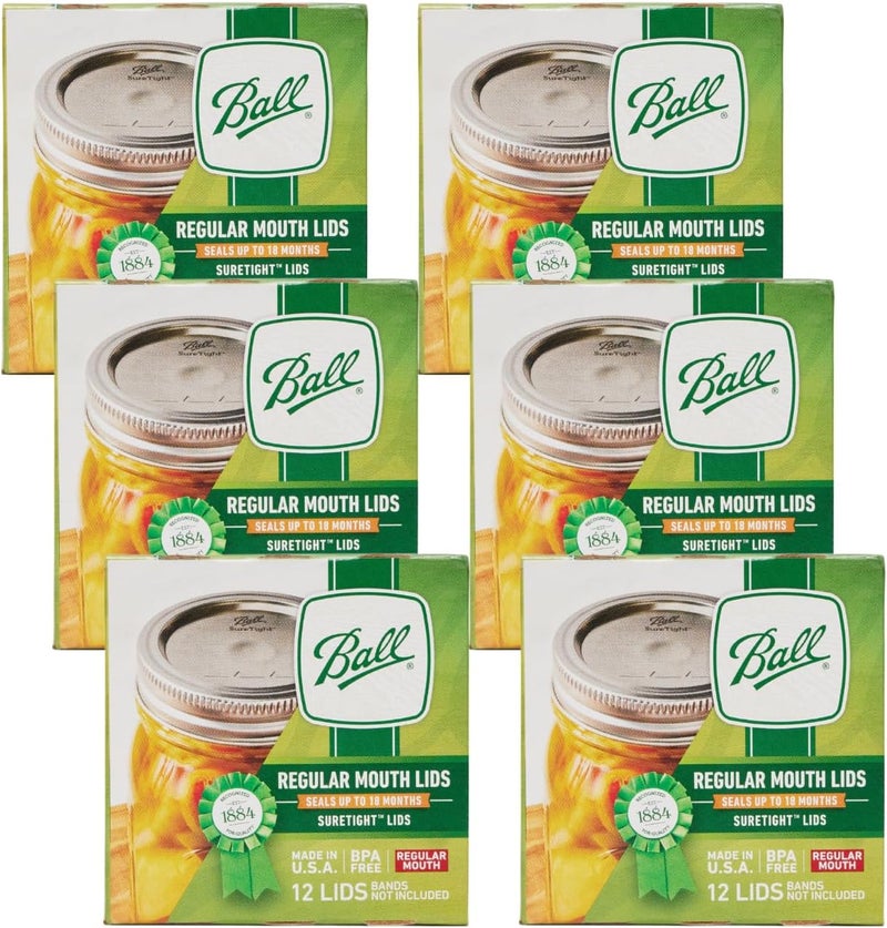 Ball Mason Jar Lids, Regular Mouth, 12 CT (Pack of 6) - Image 1