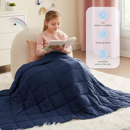 HOSUKKO Weighted Blanket - 5 lbs Navy Blue Heavy Blanket - Small Size Breathable Lap Blanket(36"x48", 5 lbs) - Image 3