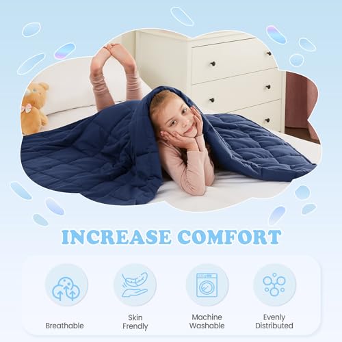 HOSUKKO Weighted Blanket - 5 lbs Navy Blue Heavy Blanket - Small Size Breathable Lap Blanket(36"x48", 5 lbs) - Image 5