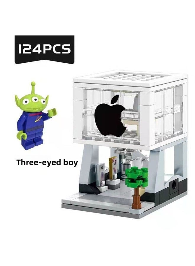 For Apple Mobile Phone Store Small Particle Building Blocks For Apple Watch Watch Watch Watch Charging Stand Doll Decoration Decoration Lights-Color:For Apple Store + Three Eyes + Lights  - Image 1
