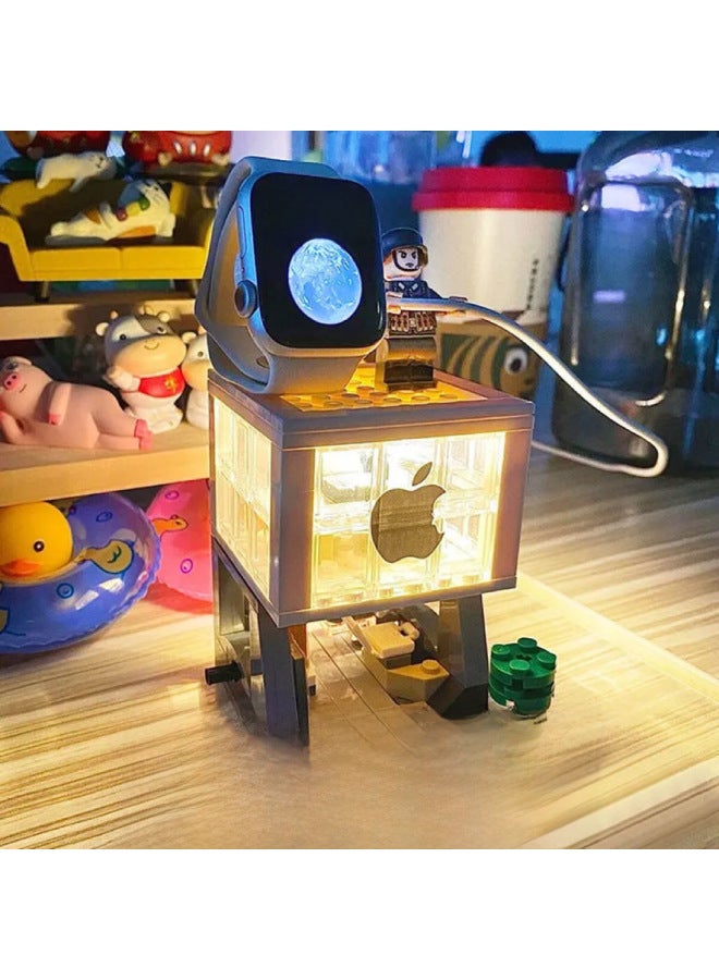 For Apple Mobile Phone Store Small Particle Building Blocks For Apple Watch Watch Watch Watch Charging Stand Doll Decoration Decoration Lights-Color:For Apple Store + Three Eyes + Lights  - Image 2