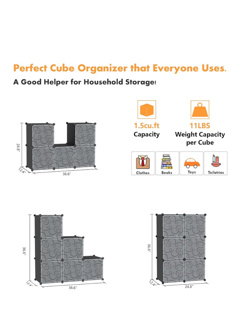 Cube Storage Organizer with Doors, 6-Cube Shelves, Closet Cabinet, DIY Plastic Modular Bookshelf Ideal for Bedroom, Living Room, 36.6”L x 12.4”W x 36.6”H Black  - Image 5