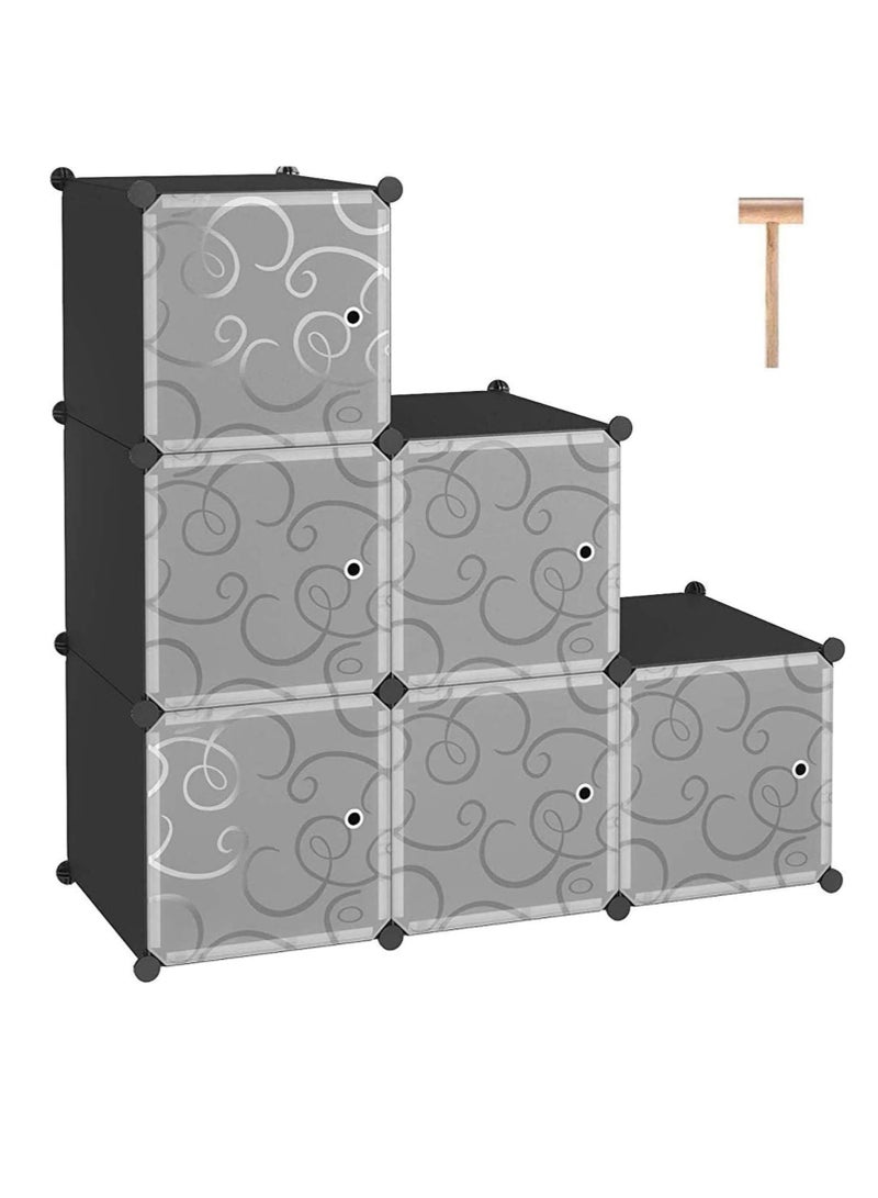 Cube Storage Organizer with Doors, 6-Cube Shelves, Closet Cabinet, DIY Plastic Modular Bookshelf Ideal for Bedroom, Living Room, 36.6”L x 12.4”W x 36.6”H Black  - Image 1