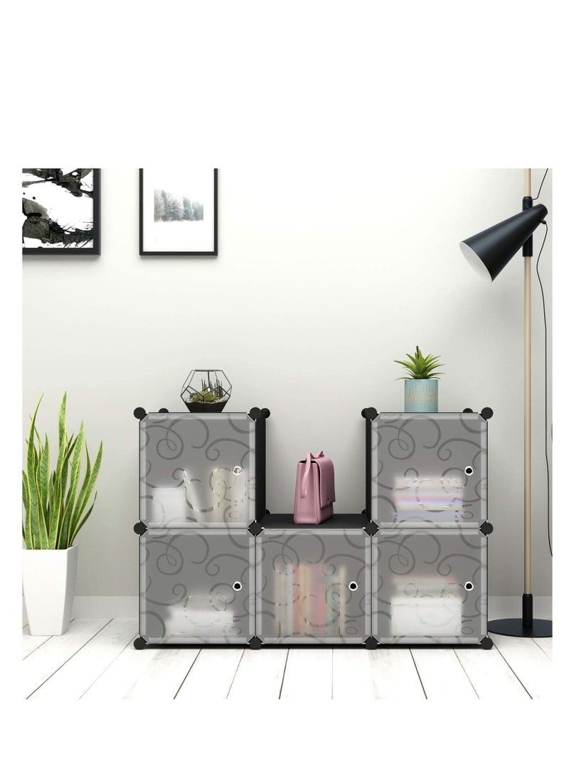 Cube Storage Organizer with Doors, 6-Cube Shelves, Closet Cabinet, DIY Plastic Modular Bookshelf Ideal for Bedroom, Living Room, 36.6”L x 12.4”W x 36.6”H Black  - Image 4