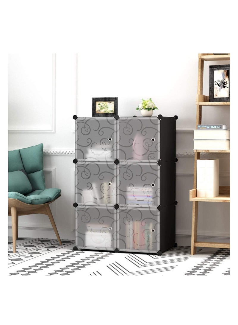 Cube Storage Organizer with Doors, 6-Cube Shelves, Closet Cabinet, DIY Plastic Modular Bookshelf Ideal for Bedroom, Living Room, 36.6”L x 12.4”W x 36.6”H Black  - Image 3
