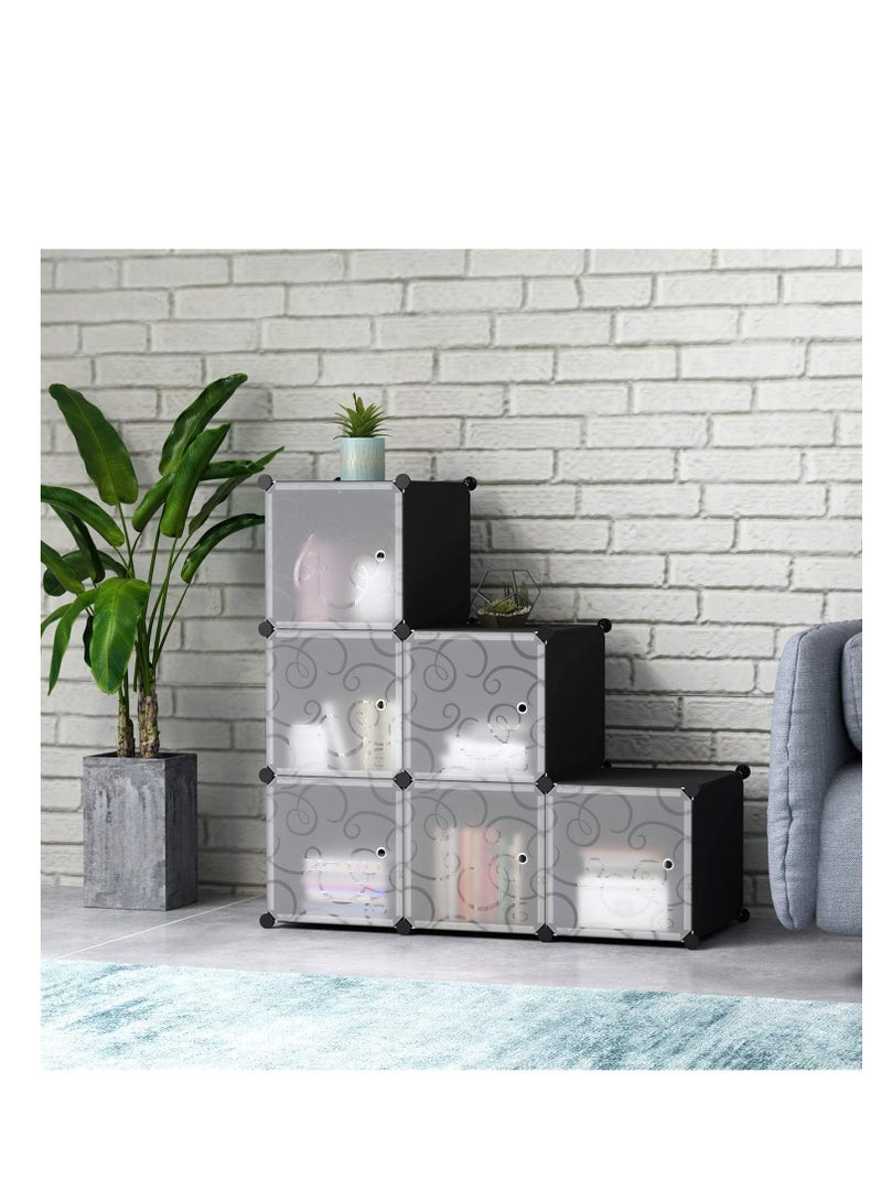 Cube Storage Organizer with Doors, 6-Cube Shelves, Closet Cabinet, DIY Plastic Modular Bookshelf Ideal for Bedroom, Living Room, 36.6”L x 12.4”W x 36.6”H Black  - Image 2