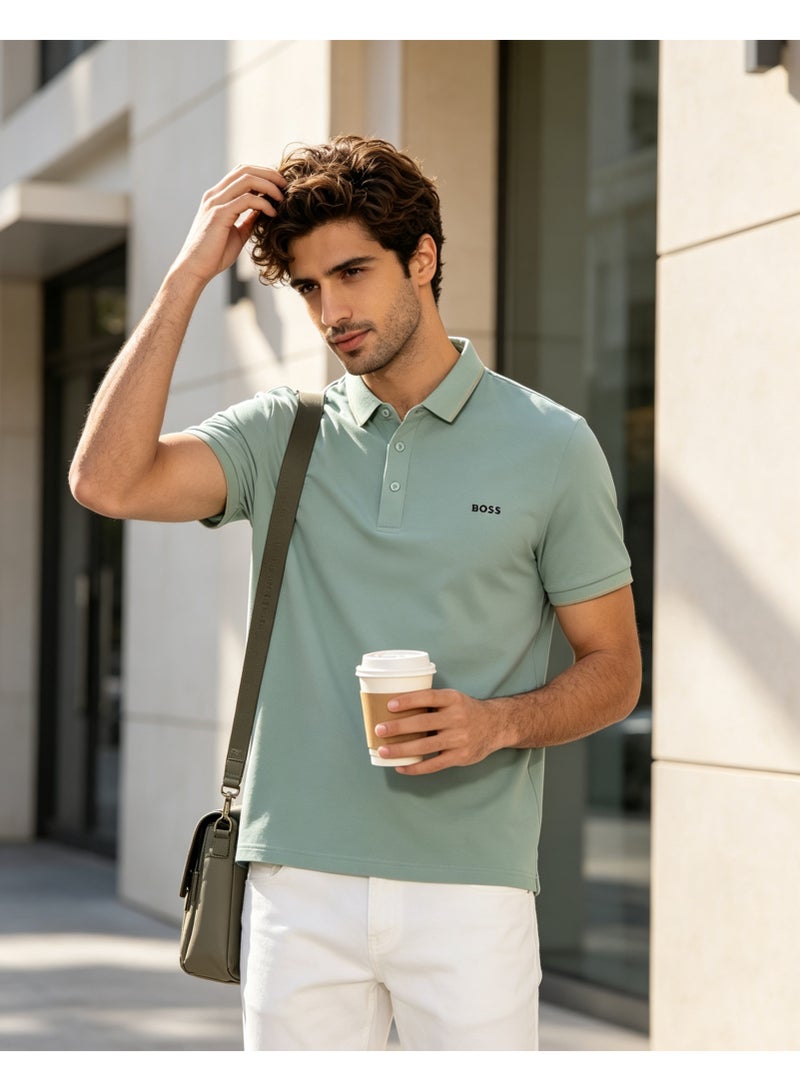 BOSS Men Short Sleeve Polo Shirt Lightweight Daily Casual Summer Top Mint Green - Image 4