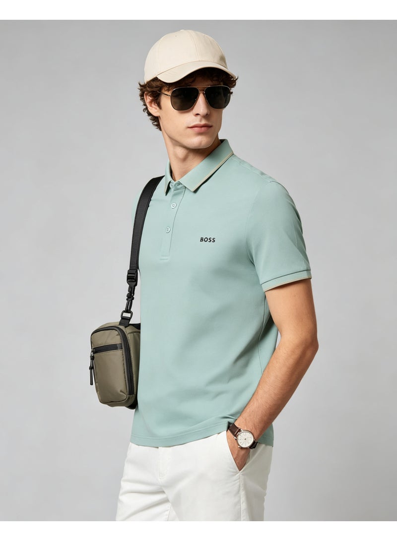 BOSS Men Short Sleeve Polo Shirt Lightweight Daily Casual Summer Top Mint Green - Image 1