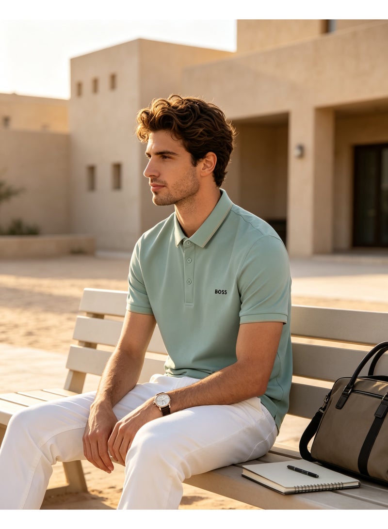 BOSS Men Short Sleeve Polo Shirt Lightweight Daily Casual Summer Top Mint Green - Image 2