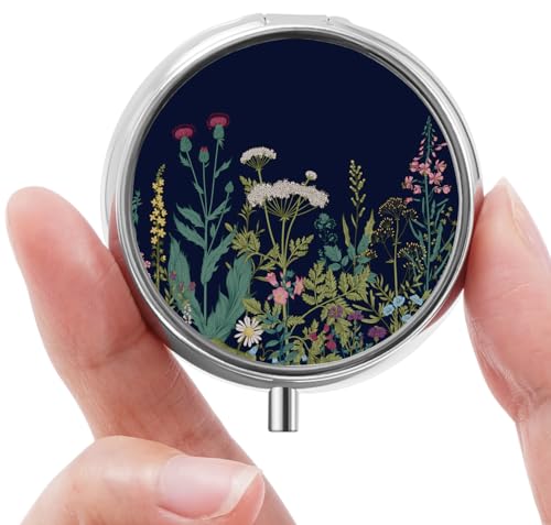 HCYPCV Mini Pill Box Small Pill Box Cute Pill Organizer for Vitamins Medications Fish Oil and Supplements Black Flowers - Image 2