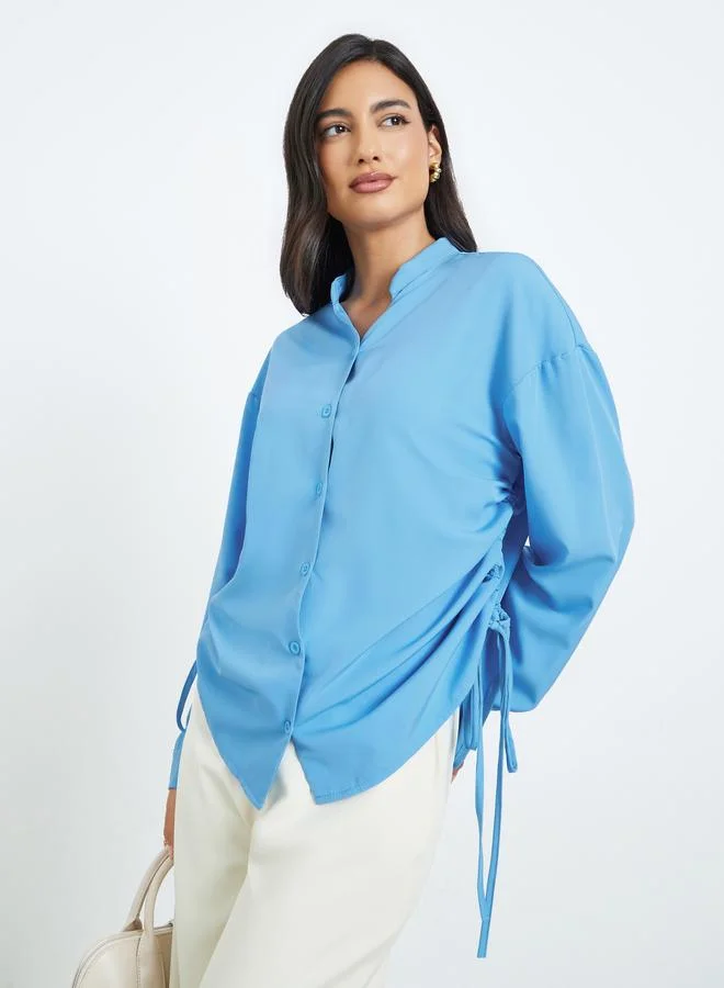 Styli Blue Oversized Long Sleeve Shirt with Drawstring Detail