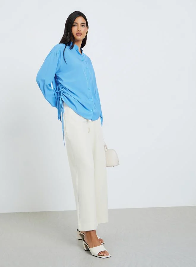 Styli Blue Oversized Long Sleeve Shirt with Drawstring Detail