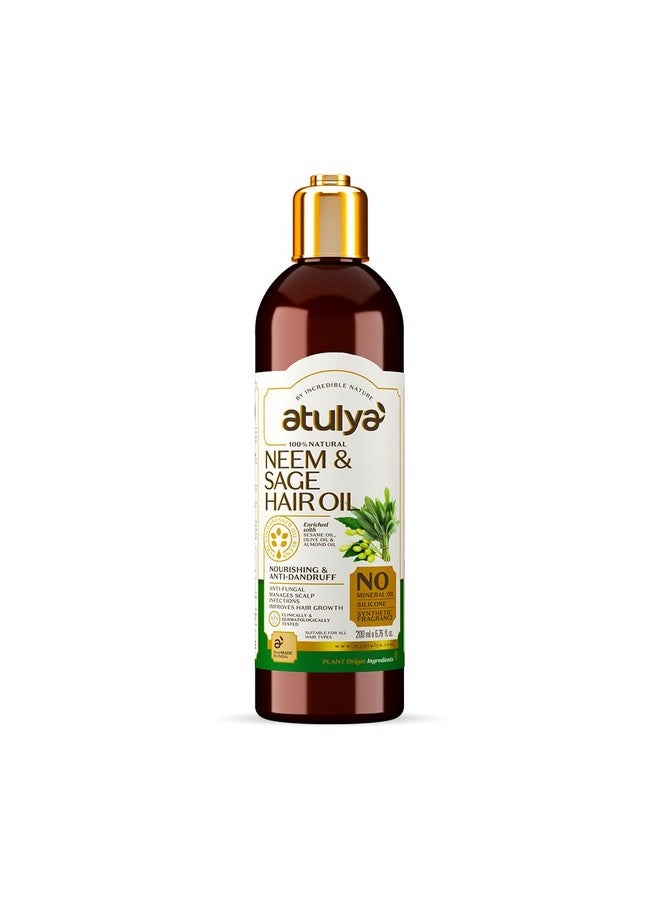 atulya Neem & Sage Hair Oil Antidandruff Hair Oil Hair Oil For Hair Growth Silicone & Mineral Oil Free Suitable For All Hair Types 200Ml - Image 1