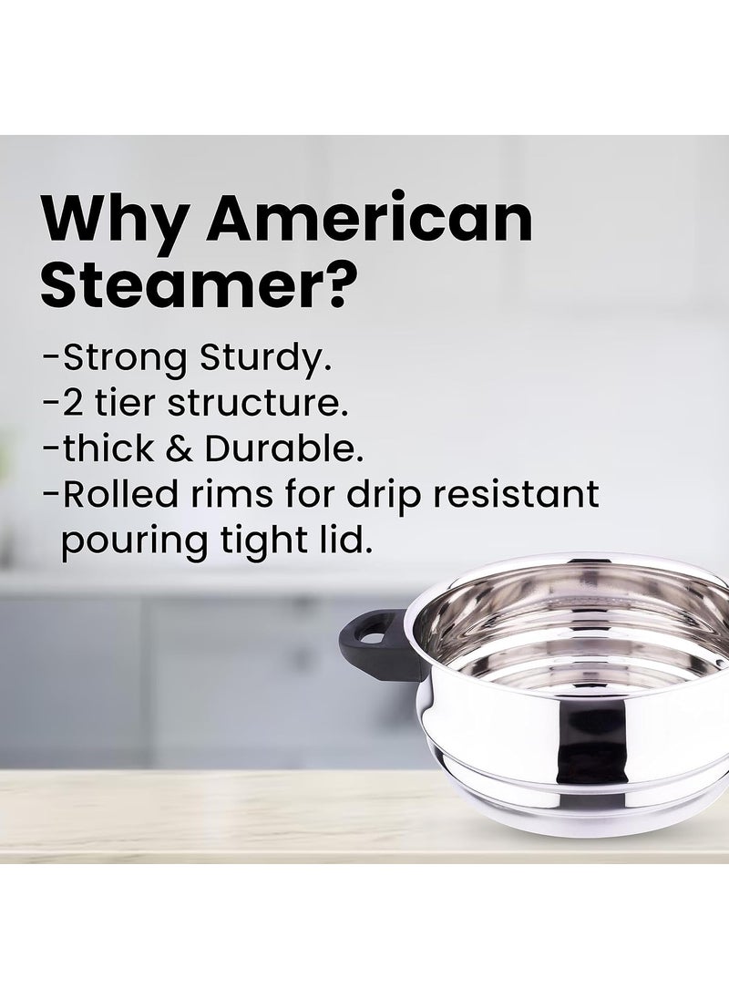 EUROstyle KITCHENWARE COOK WITH COMFORT EuroStyle American Steamer 12 Standard Stainless Steel Steamer 2 Tier Structure For Vegetable Momos Stainless Steel EUS_AS_12_STD  - Image 3