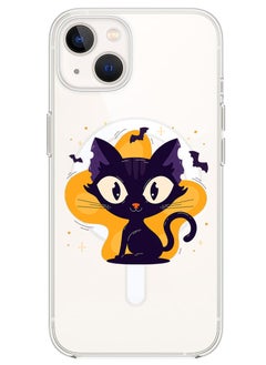 Magnetic Case for iPhone 13 6.1-inch Compatible with MagSafe Wireless Charging, Shockproof Phone Bumper Cover Black Cat Halloween