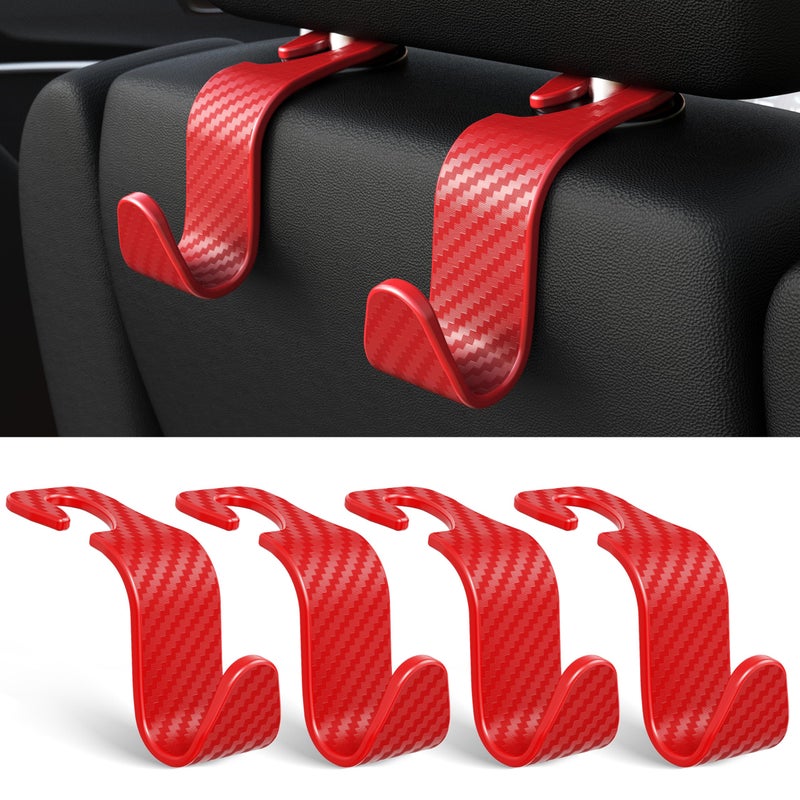 Amooca Car Seat Headrest Hook 4 Pack Hanger Universal Vehicle Car Storage Organizer for Handbag Purse Coat S Type Checkered Red - Image 1