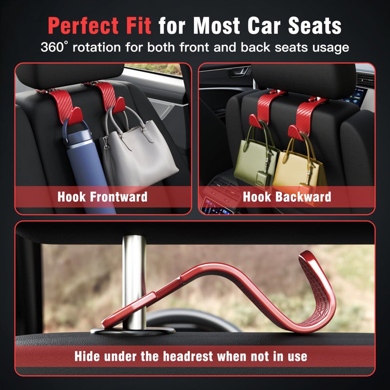 Amooca Car Seat Headrest Hook 4 Pack Hanger Universal Vehicle Car Storage Organizer for Handbag Purse Coat S Type Checkered Red - Image 3