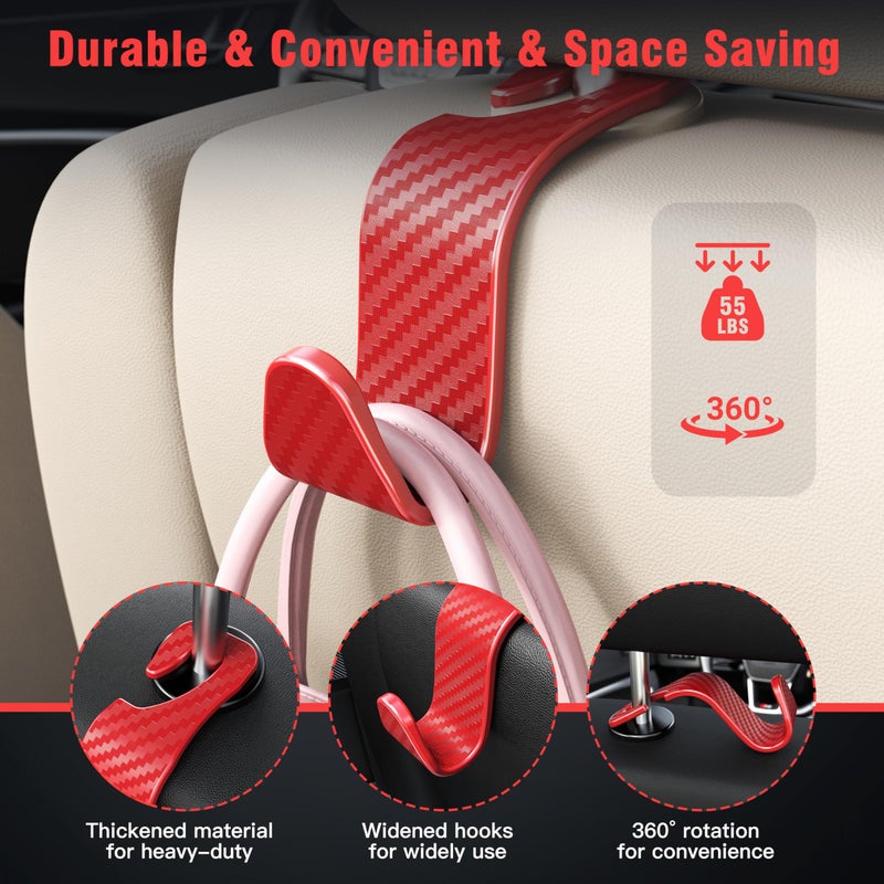 Amooca Car Seat Headrest Hook 4 Pack Hanger Universal Vehicle Car Storage Organizer for Handbag Purse Coat S Type Checkered Red - Image 5