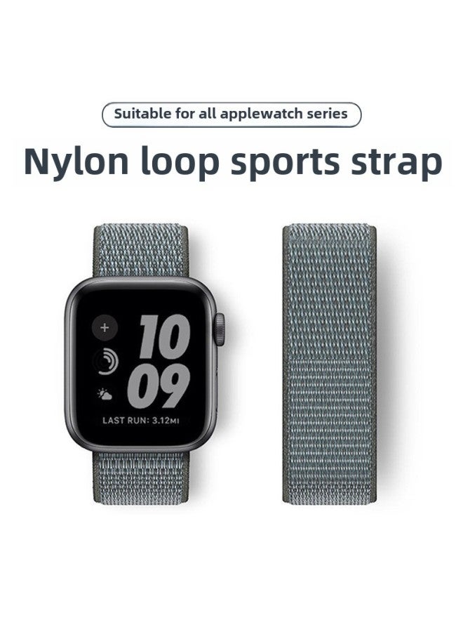 For Apple Iwatch Watch Strap For Applewatch S10/9/8se Velcro Nylon Loop Strap-Color:Dark Indigo With Shiny Green-Specifications:38/40/41/42(s10)mm  - Image 2