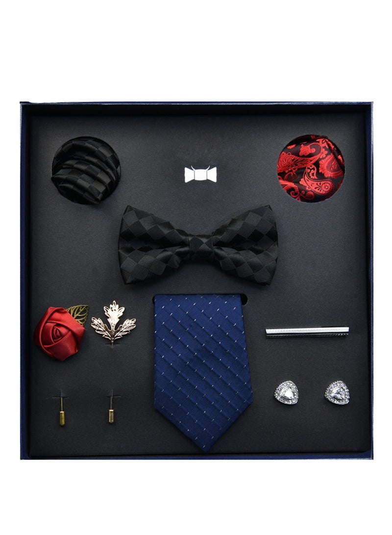 8 قطع من ربطات عنق رجال الأعمال الراقية الرسمية وربطة عنق وأزرار أكمام وإكسسوارات عصرية في صندوق هدايا - Image 1