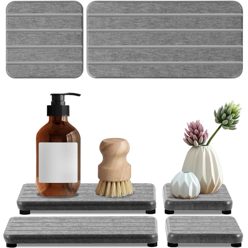 Lyxel 4PCS Stone Drying Tray for Bathroom Sink and Kitchen Counter Fast Drying Diatomite Stone Sink Tray Soap Trays Diatomaceous Coaster Water Absorbing Stones Trays for Sinks - Image 2