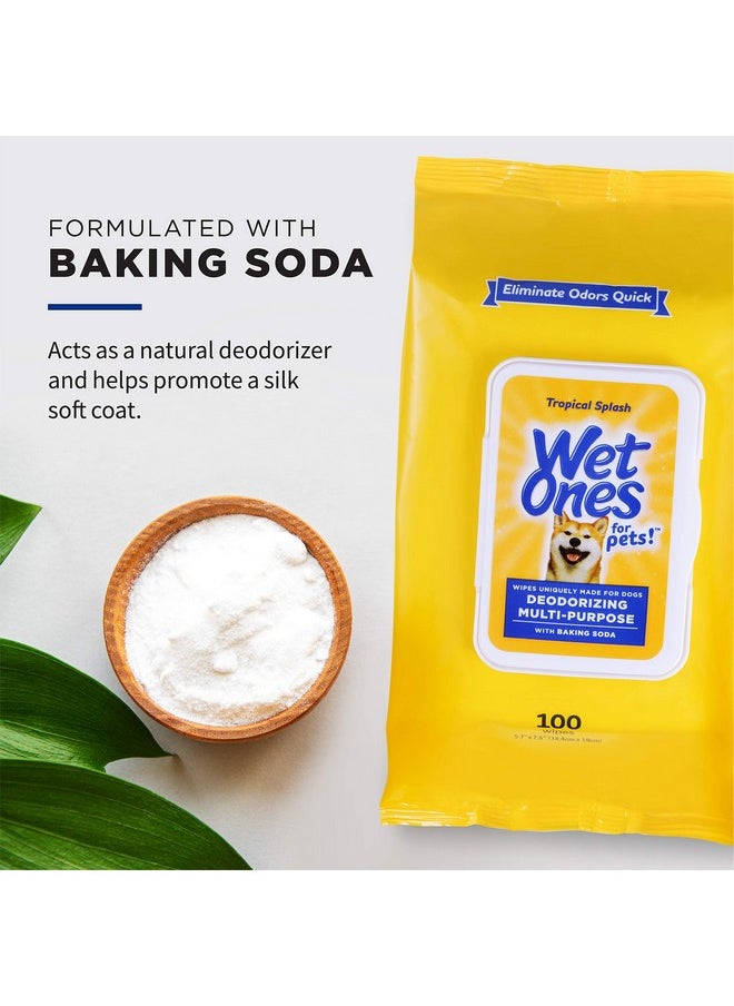 Wet Ones - For Pets Desmellizing Multi-Purpose Dog Wipes With Baking Soda Dog Desmellizing Wipes For All Dogs In Tropical Splash Scent, Wet Ones Wipes For Desmellizing Dogs| Hundred Ct Pouch Dog Wipes - Image 1