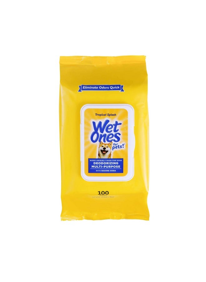 Wet Ones - For Pets Desmellizing Multi-Purpose Dog Wipes With Baking Soda Dog Desmellizing Wipes For All Dogs In Tropical Splash Scent, Wet Ones Wipes For Desmellizing Dogs| Hundred Ct Pouch Dog Wipes - Image 1