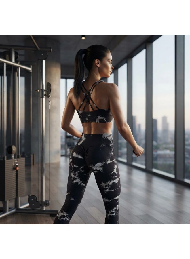 Women's 2-Piece Tie-Dye Activewear Set - Printed Sports Bra & High-Waisted Leggings - Image 3