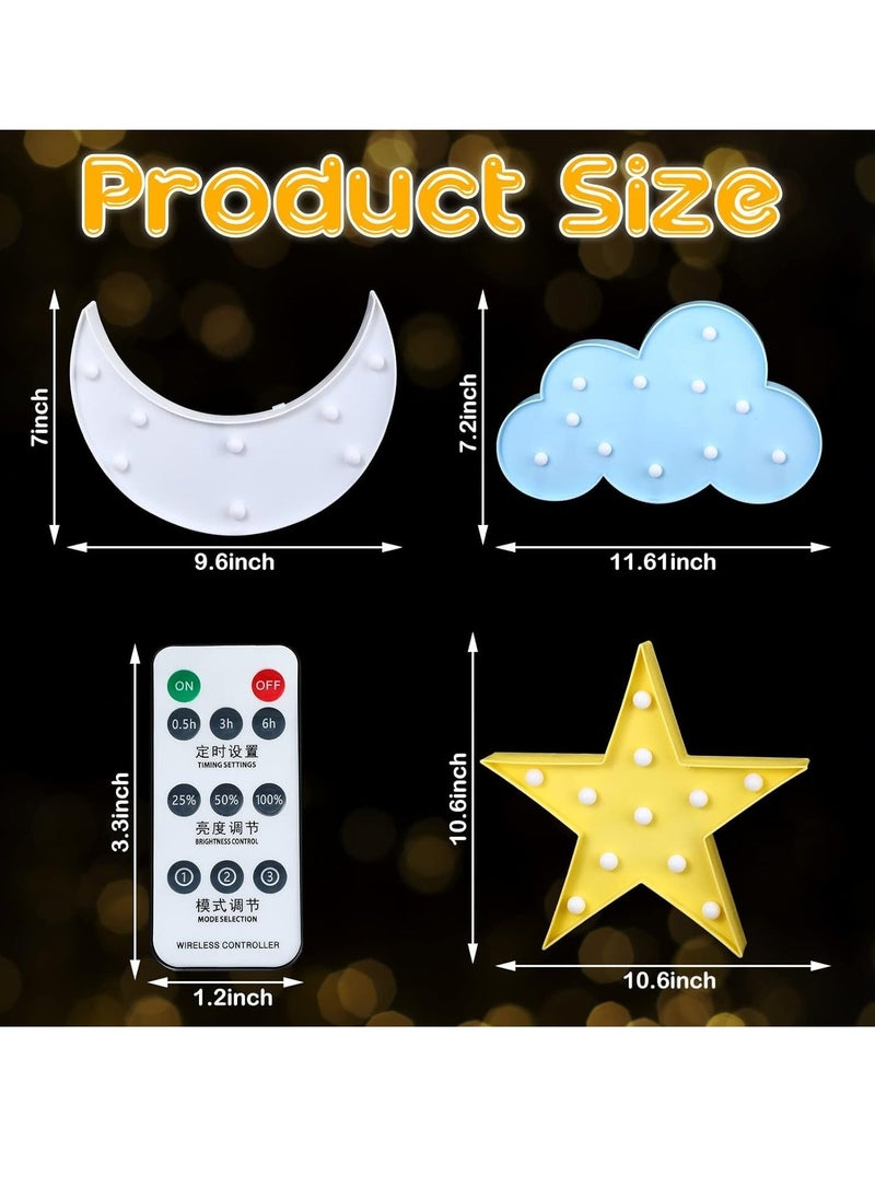 Generic - 3 Pcs Decorative Star Cloud Moon Night Lights LED Nursery Crescent Night Signs  Remote Control Moon Night Lamp Battery Operated for Baby Shower Kids Bedroom Nursery Wall Decorations - Image 1