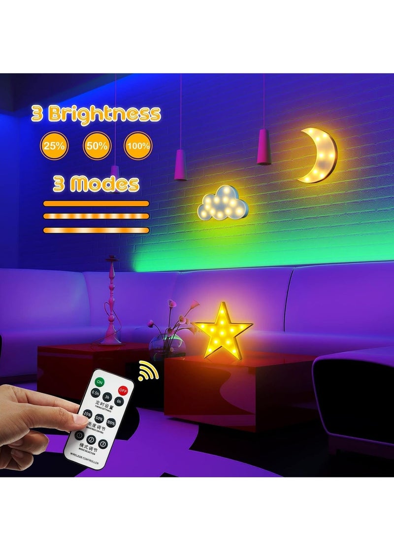 Generic - 3 Pcs Decorative Star Cloud Moon Night Lights LED Nursery Crescent Night Signs  Remote Control Moon Night Lamp Battery Operated for Baby Shower Kids Bedroom Nursery Wall Decorations - Image 1