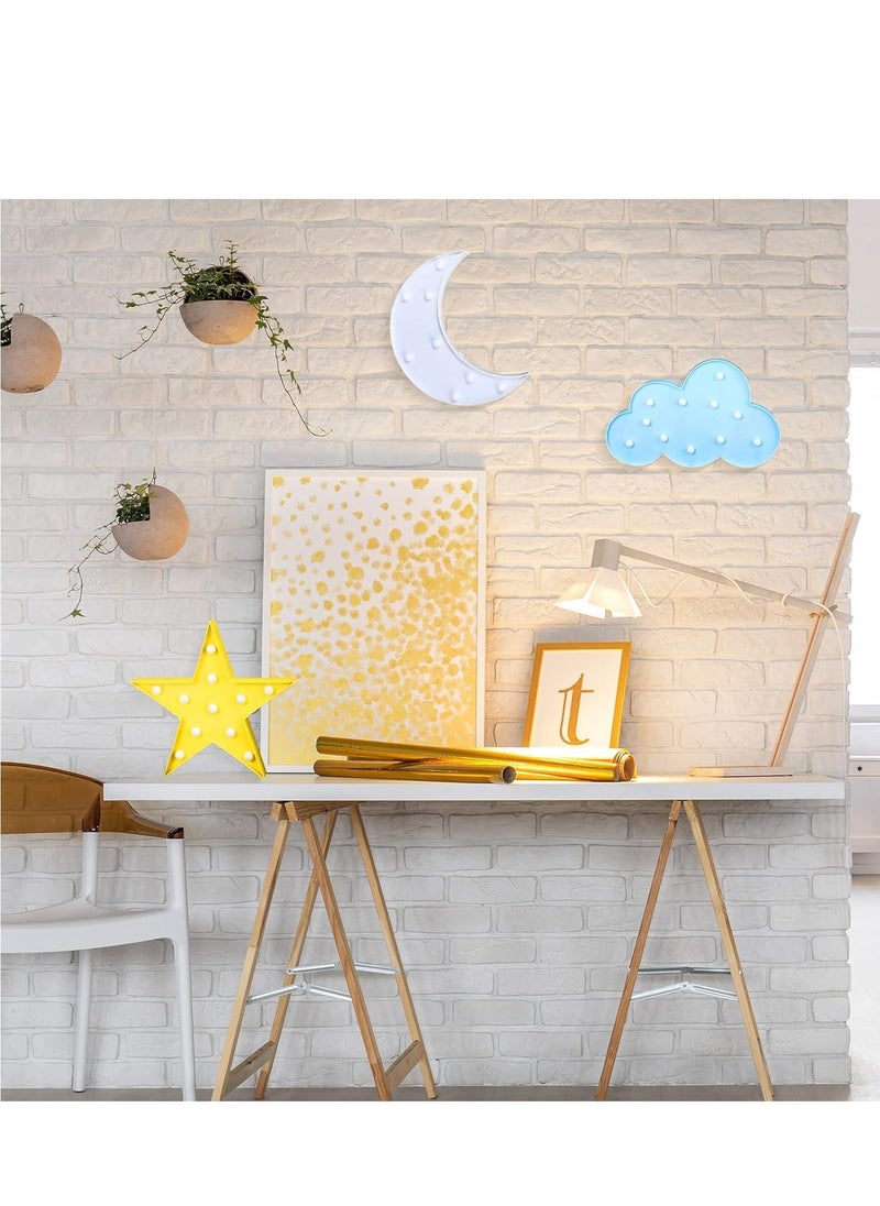 Generic - 3 Pcs Decorative Star Cloud Moon Night Lights LED Nursery Crescent Night Signs  Remote Control Moon Night Lamp Battery Operated for Baby Shower Kids Bedroom Nursery Wall Decorations - Image 1
