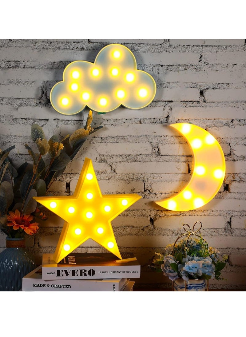 Generic - 3 Pcs Decorative Star Cloud Moon Night Lights LED Nursery Crescent Night Signs  Remote Control Moon Night Lamp Battery Operated for Baby Shower Kids Bedroom Nursery Wall Decorations - Image 1
