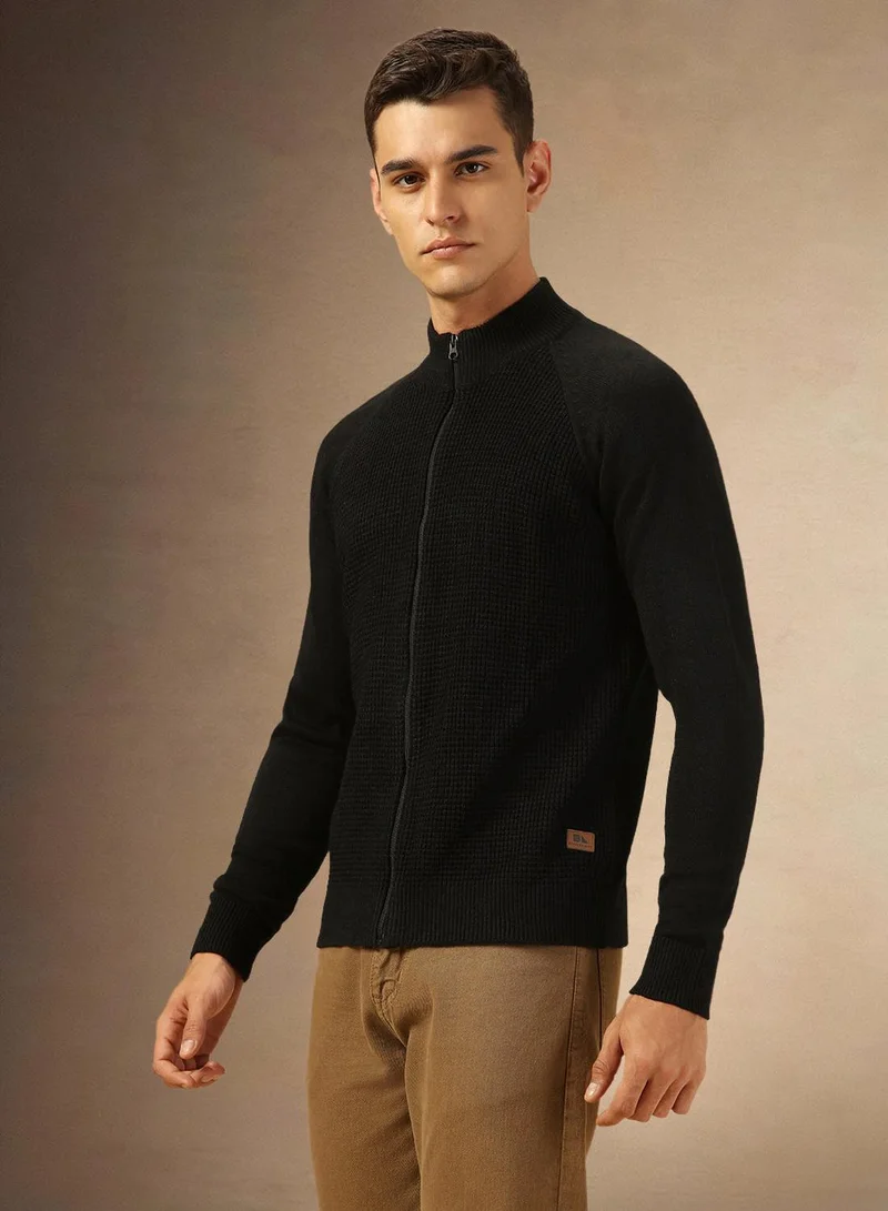 Dennis Lingo Men's Black 100% Acrylic Solid Front-Open Regular Fit Sweater