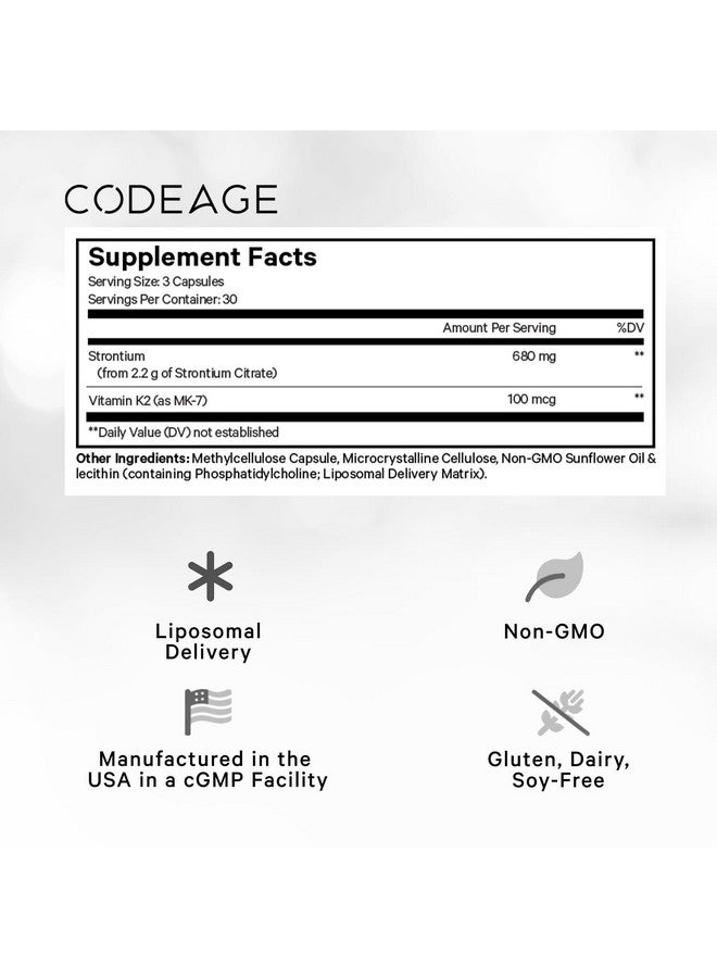 Codeage Liposomal Strontium Supplement - Strontium Citrate, Vitamin K2 MK-7, Liposomal Delivery, Non-GMO Mineral Strontium, Gluten-Free - 90 Capsules - Image 2