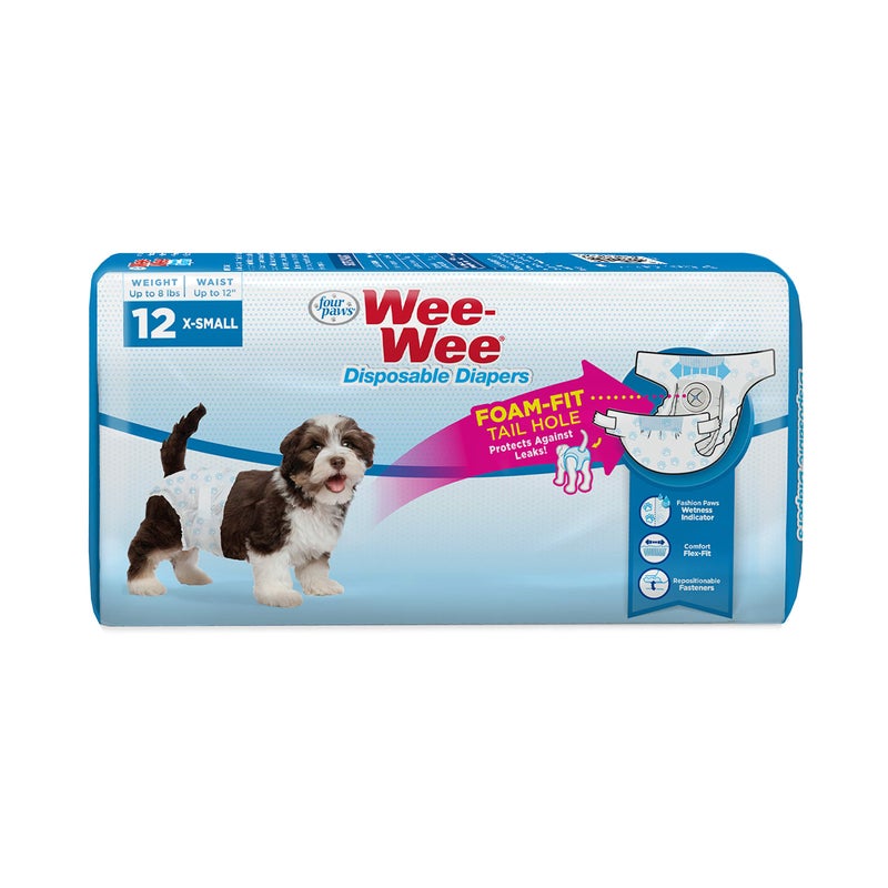 Four Paws Wee-Wee Super Absorbent Disposable Adjustable Dog Potty Training Diapers, Leak-Proof Protection for Puppies and Small Dogs, Extra Small, 12 Count - Image 1