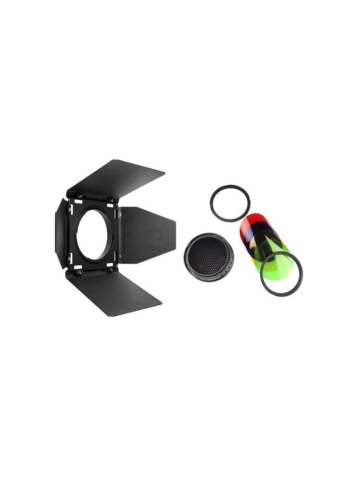 جودوكس مجموعة GODOX BD-08 للبوابات العاكسة لفلاش AD400Pro – تتضمن بوابات بأربع شفرات، شبكة عسلية، وفلاتر لونية - Image 1